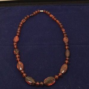 Amber bead and cabochon necklace, cleavage length